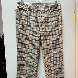 Burberry Beige Plaid Trousers with Black and Navy Accents 36